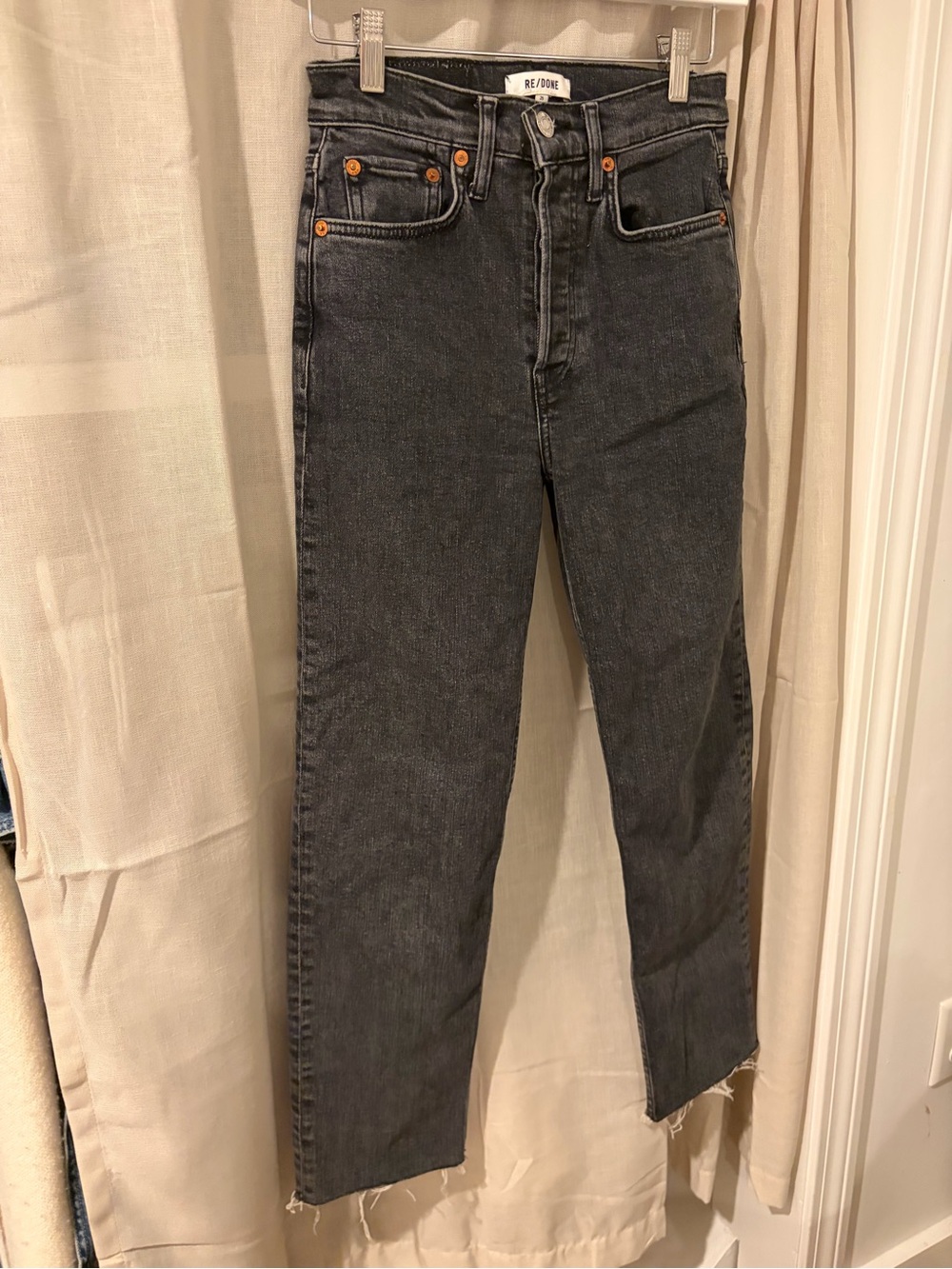 Re/Done Womens Washed Black Straight Jeans